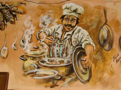 freska na zdi kuchař